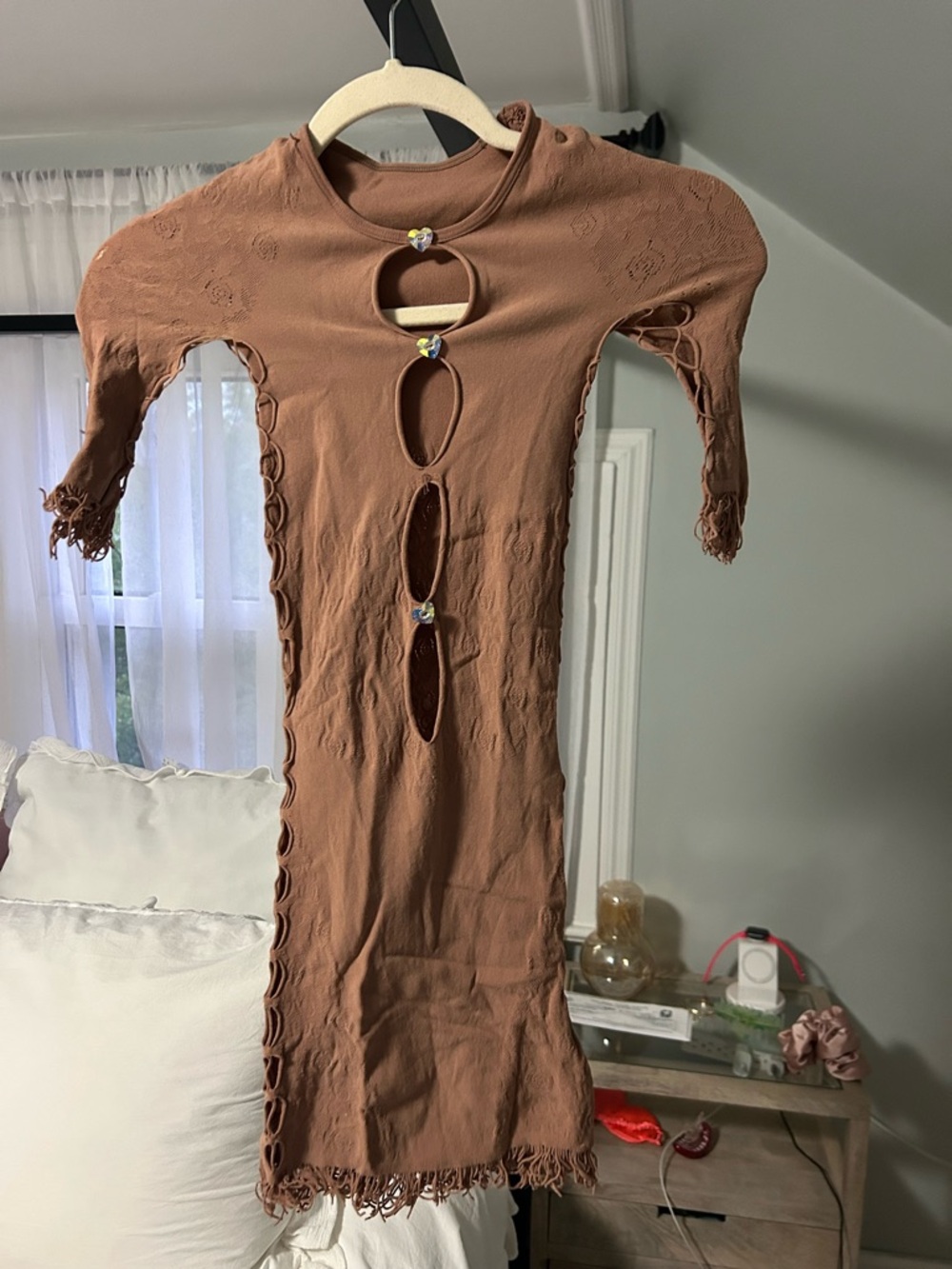 POSTER GIRL Brown Front-Cutout Lace-Up Bodycon Dress